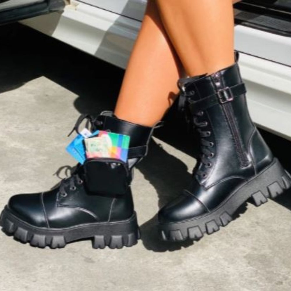 Pocket Lace-up Front Combat Boots